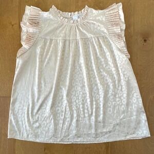 Branded Royalty Pink Leopard Satin Pleated Flutter Sleeve Blouse Top 2X